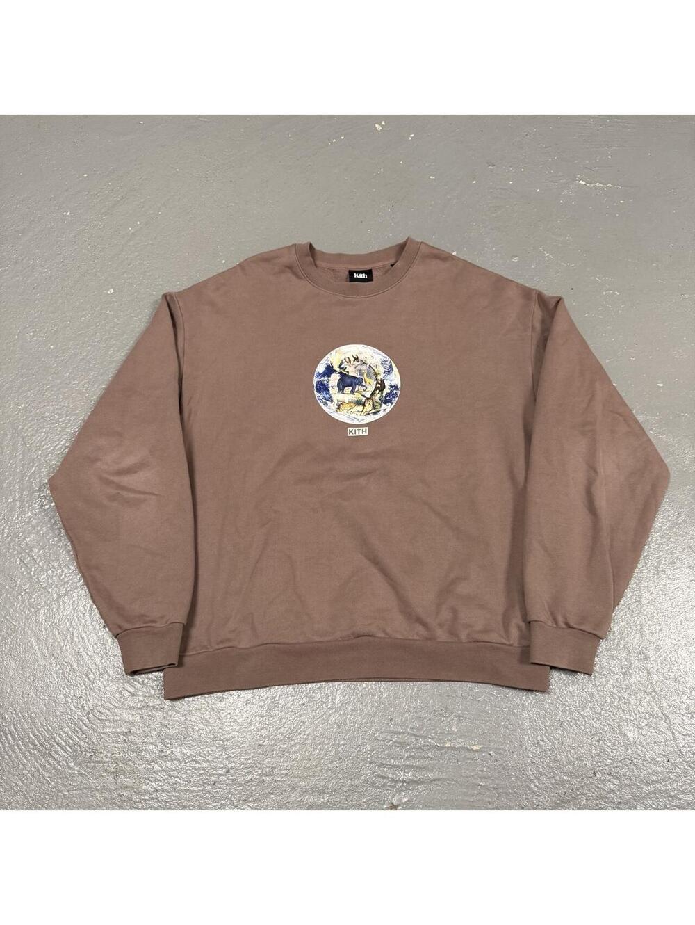 KITH Earth Animals Circle Graphic Brown Crewneck Sweatshirt